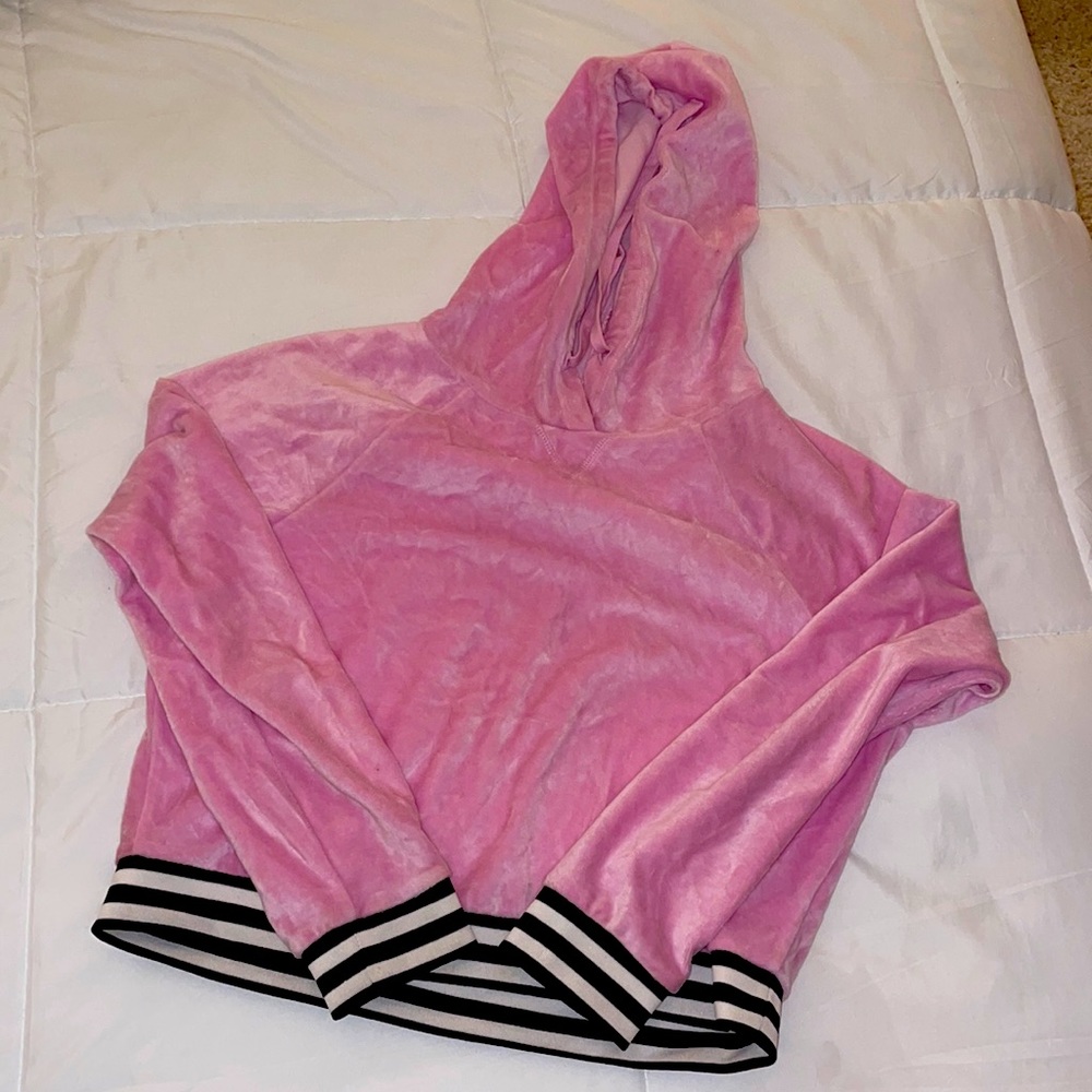 Pink Velour cropped hoodie